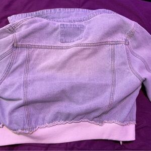 Denim Jean cropped jacket white hoodie